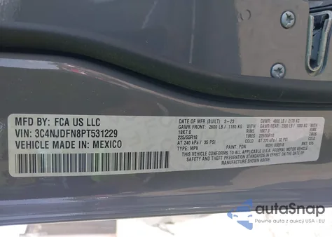 2023 Jeep Compass Latitude Lux Fwd z USA, uszkodzony, nr VIN 3C4NJDFN8PT531229